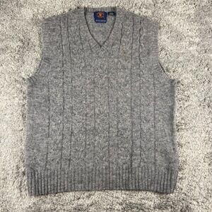 Vintage Status Club Sweater Vest Men L Grey Cable Knit Shetland Wool RBC Limited
